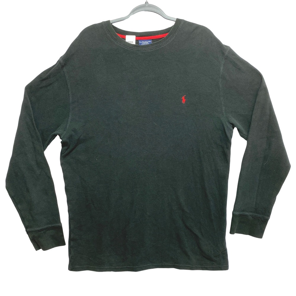 Polo Ralph Lauren Waffle Knit Thermal Shirt Mens 2XL Long Sleeve Black Red Pony